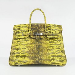 Hermes Birkin 35CM Lizard Pattern handbag 6089 yellow/silver