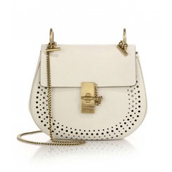 Chloe Drew Small Perforated Leather Shoulder Bag White