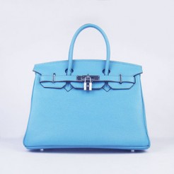 Hermes Birkin 30cm Togo leather Handbags light blue silver