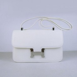 Hermes Constance 28cm Togo Leather Bag White Silver