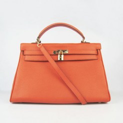 Hermes Kelly 35cm Togo Leather handbag orange/golden