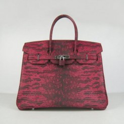Hermes Birkin 35CM Lizard Pattern handbag 6089 Red/silver