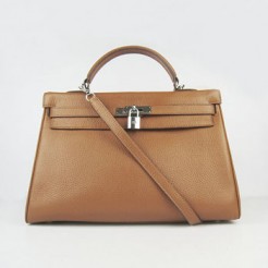 Hermes Kelly 35cm Togo Leather handbag light coffee/silver