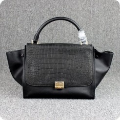Celine Black Classic Crocodile pattern Leather Bag