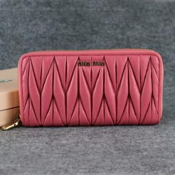 Miu Miu Matelasse Shiny Calf Leather Wallet 6616 Pink