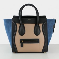 Celine Large Luggage Tote Black Nude Blue Suede