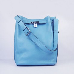 Hermes Nappa Leather Shoulder Bag H2804 light blue Silver