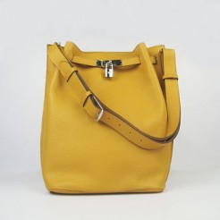 Hermes Nappa Leather Shoulder Bag H2804 yellow Silver