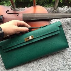 Hermes Green Handcrafted Kelly Cut Clutch