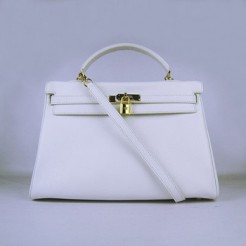 Hermes Kelly 35cm Togo Leather handbag white/golden