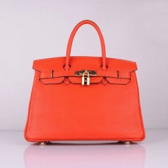 Hermes Birkin 30cm Togo Leather Handbags Bright Orange Golden