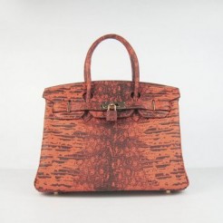Hermes Birkin 30CM Lizard Pattern handbag 6088 orange/golden