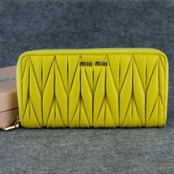 Miu Miu Matelasse Shiny Calf Leather Wallet 6616 Yellow