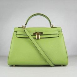 Hermes Kelly 32cm Togo leather handbag 6108 green golden
