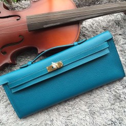 Hermes Turquoise Handcrafted Kelly Cut Clutch