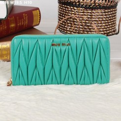 Miu Miu Matelasse Lime Original Leather Zipper Wallet