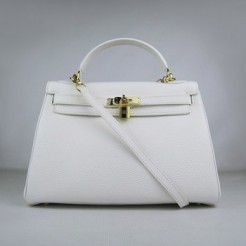 Hermes Kelly 32cm Togo leather handbag 6108 white golden