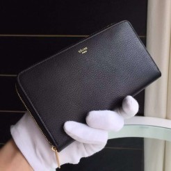 Celine Zipped Multifunction Wallet In Black Goatskin