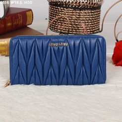 Miu Miu Matelasse Sapphire Blue Original Leather Zipper Wallet