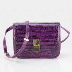 Celine Classic Box Croco Flap Bag Purple