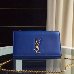 Yves Saint Laurent Medium Monogram Satchel In Blue Leather