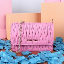 Miu Miu Matelasse Leather Flap Shoulder Bag 601 Pink