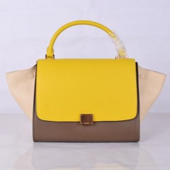 Celine Large Trapeze Leather Bag Yellow Khaki