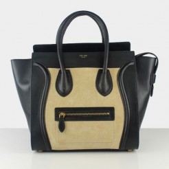 Celine Large Luggage Tote Black Apricot Suede