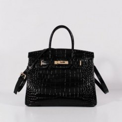 Hermes Birkin 30cm Crocodile Leather Bag With Strap Black Gold