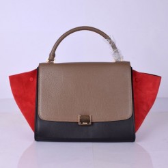 Celine Large Trapeze Khaki Black Red Suede Bag