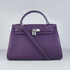 Hermes Kelly 32cm Togo leather handbag 6108 purple silve