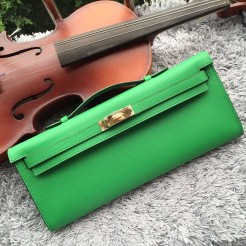 Hermes Bamboo Handcrafted Kelly Cut Clutch