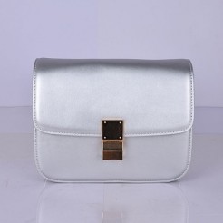Celine Classic Box Calfskin Flap Bag Silver