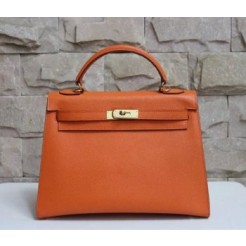Hermes Kelly 32cm Epsom Leather Handbag Orange Gold