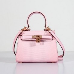 Hermes Kelly 20cm Lizard Leather Bag Pink Gold