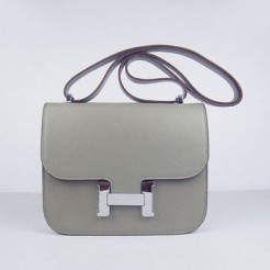 Hermes Constance Cowskin Leather Bag H017 Khaki silver