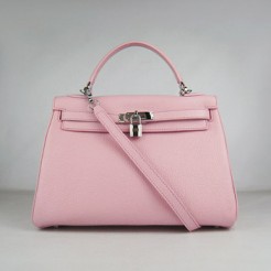 Hermes Kelly 32cm Togo leather handbag 6108 pink silver