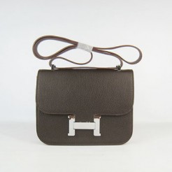 Hermes Constance Cowskin Leather Bag H017 dark coffee silver