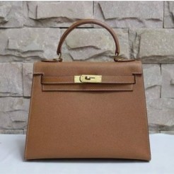 Hermes Kelly 28cm Epsom Leather Handbag Brown Gold