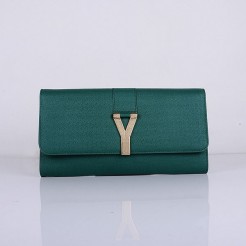Yves Saint Laurent Lady Genuine Leather Purse Green 39321