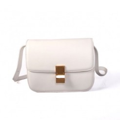 Celine Classic Box Calfskin Flap Bag White