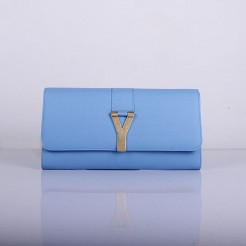 Yves Saint Laurent Lady Genuine Leather Purse Light Blue 39321