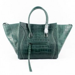 Celine Dark Green Boston Croco Leather Bags