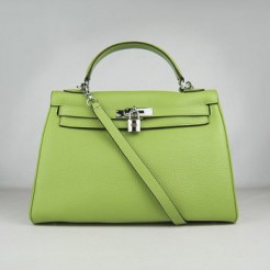 Hermes Kelly 32cm Togo leather handbag 6108 green silver
