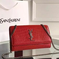 Yves Saint Laurent Medium Monogram Satchel In Red Crocodile Leather