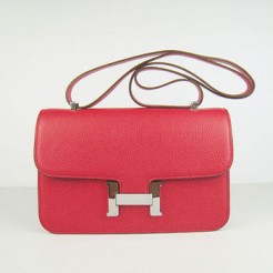 Hermes calf Leather Message Bag H020 red silver