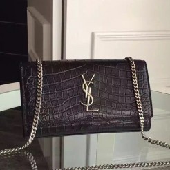 Yves Saint Laurent Medium Monogram Satchel In Black Crocodile Leather