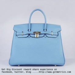 Hermes Birkin 35cm Togo leather Handbags light blue golden