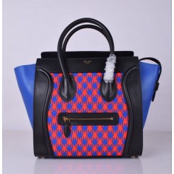 Celine Large Luggage Tote Black Blue Houndstooth