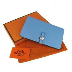 Hermes Wallet H001 Ladies Cow Leather Blue